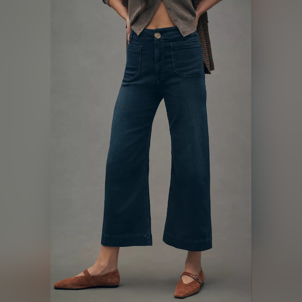 Anthropologie Pilcro The Skipper Cropped High-Rise Wide-Leg Denim Knit Edition